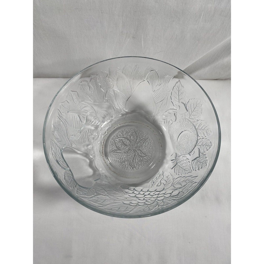 KIG Indonesia Clear Pressed Glass Fruit Pattern 10” Serving Bowl #50